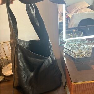 Elegant Black Leather Tote Bag